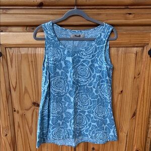Flax Tank Top Blue Floral Linen Sleeveless Women's Small